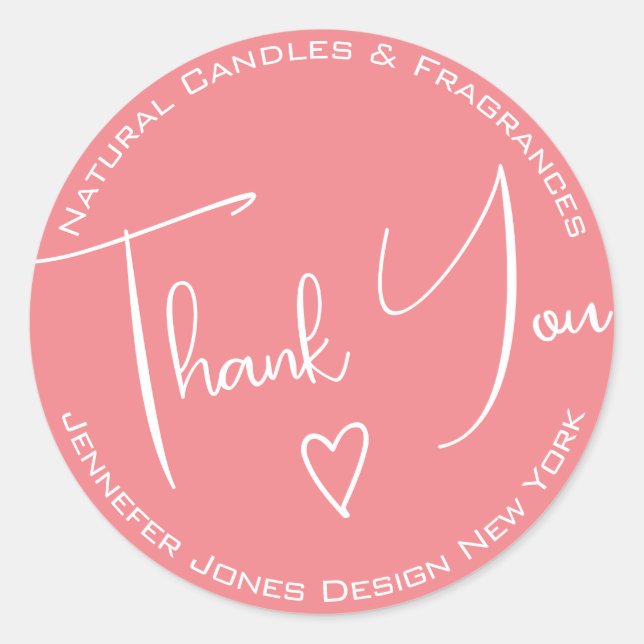 Sticker Rond Simple Calligraphy Girly Pink Thank You Labels (Devant)