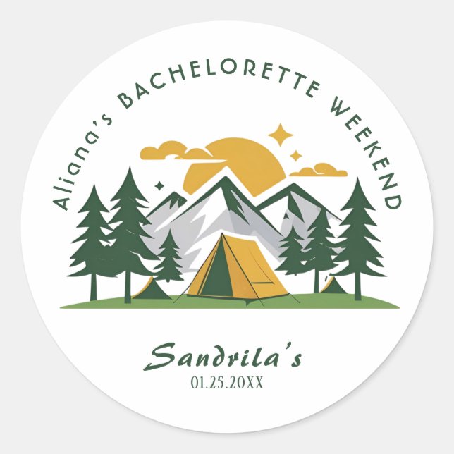 Sticker Rond Simple Camping Week-end Bachelorette Party (Devant)