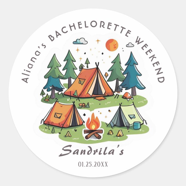 Sticker Rond Simple Camping Week-end Bachelorette Party (Devant)