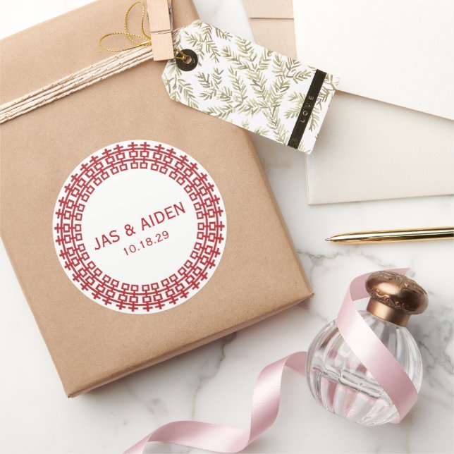 Sticker Rond Simple Cercle Double Bonheur Mariage chinois (Cadeaux)