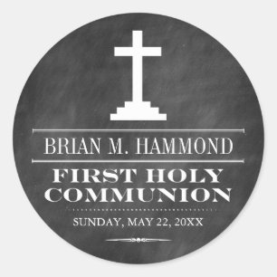 Sticker Rond Simple Chalkboard Première sainte communion