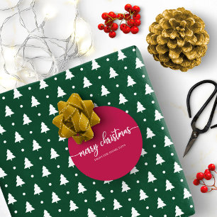 Sticker Rond Simple Chic Calligraphie Joyeux Noël Rouge