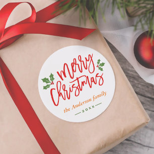 Sticker Rond Simple Chic Joyeux Noël Calligraphie Script