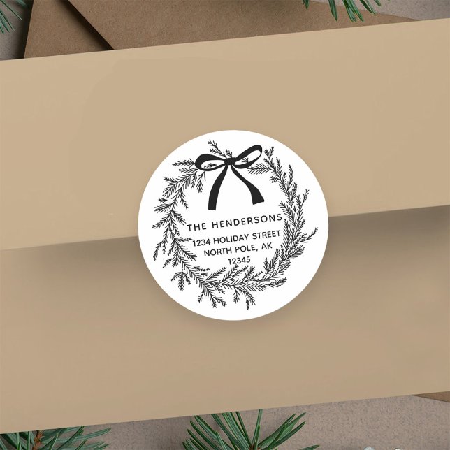 Sticker Rond Simple Christmas Pine Wath Retour Adresse (Créateur téléchargé)