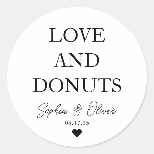 Sticker Rond Simple classique AMOUR DONUTS Coeur Mariage Faveur (Devant)