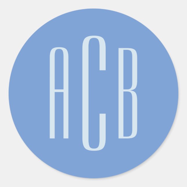 Sticker Rond Simple Cornflower Bleu Trois lettres Monogramme (Devant)