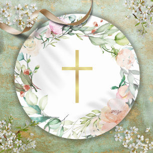 Sticker Rond Simple couronne de roses forestières en or