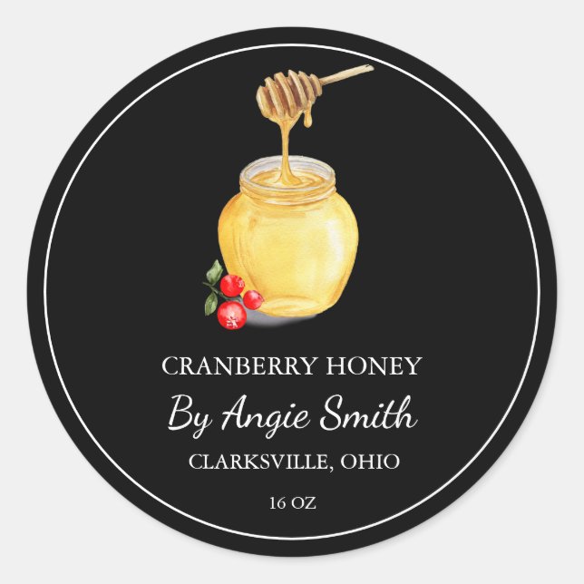Sticker Rond Simple Cranberry Infused Honey Label (Devant)