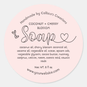 Sticker Rond Simple Cute Blush Rose Coeur Noir Soap Fabriqué À 
