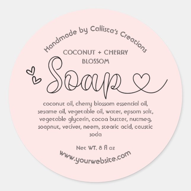 Sticker Rond Simple Cute Blush Rose Coeur Noir Soap Fabriqué À  (Devant)