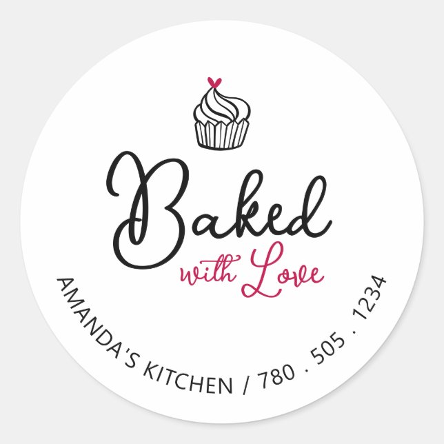 Sticker Rond Simple Cute Heart Baked with Love emballage autoco (Devant)