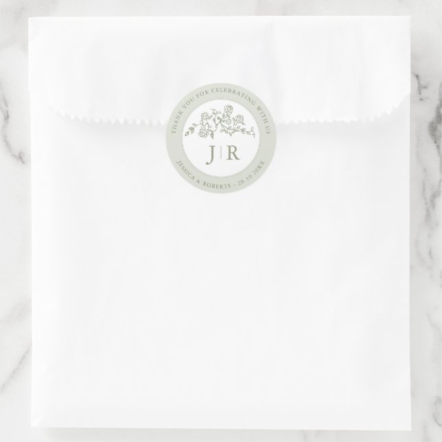 Sticker Rond Simple Delicate Floral intemporel Mariage Merci (Sac)