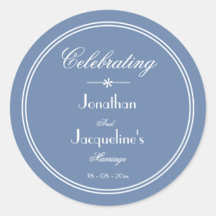 Sticker Rond Simple Dusty Bleu Chic Script Mariage Faveur