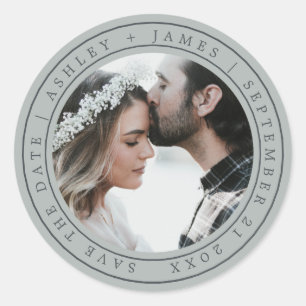 Sticker Rond Simple Elegant Enregistrer la date Mariage Photo G