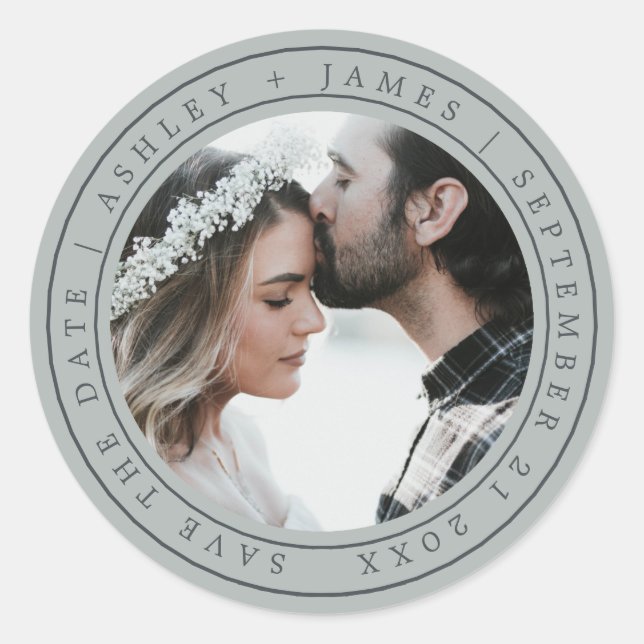 Sticker Rond Simple Elegant Enregistrer la date Mariage Photo G (Devant)