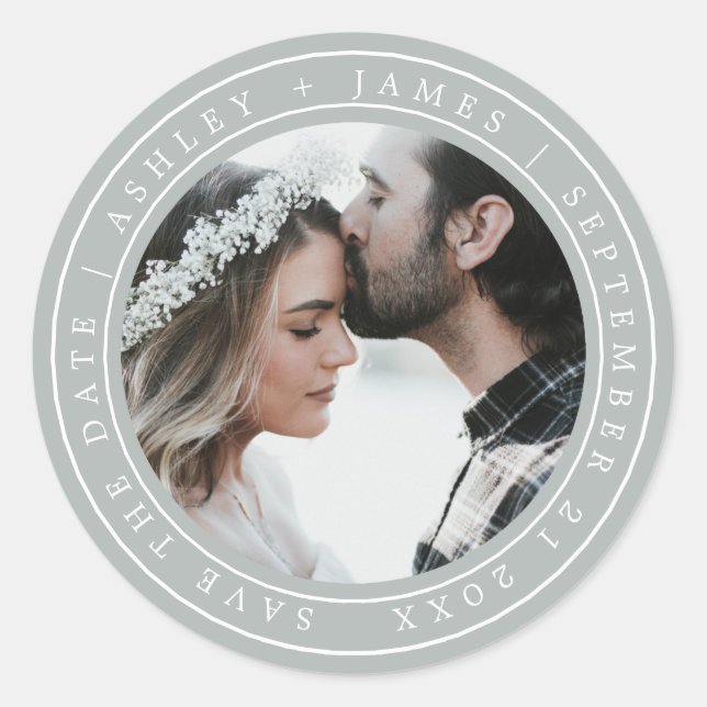 Sticker Rond Simple Elegant Enregistrer la date Mariage Photo G (Devant)