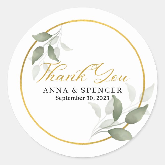 Sticker Rond Simple Élégant Eucalyptus Merci mariage Faveur (Devant)