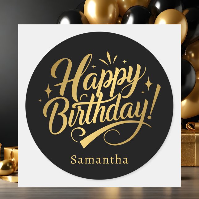 Sticker Rond Simple élégant Joyeux Anniversaire (Créateur téléchargé)