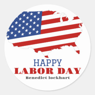 Sticker Rond Simple Elegant Labor Day avec drapeau américain