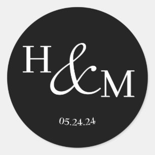 Sticker Rond Simple Élégant Mariage Moderne Monogrammé