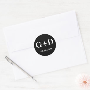 Sticker Rond Simple, élégant monogramme noir et blanc mariage