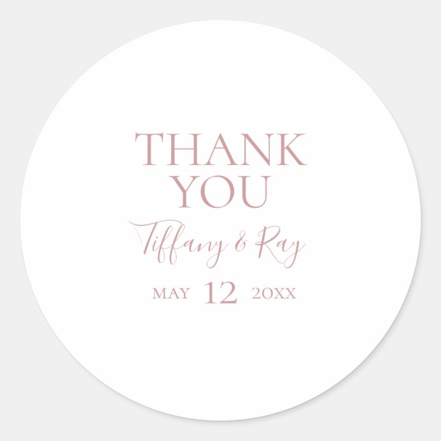 Sticker Rond Simple Elegant Rose Gold Merci mariage Faveur (Devant)
