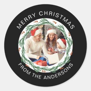 Sticker Rond Simple Elegant Round Photo Nom de famille