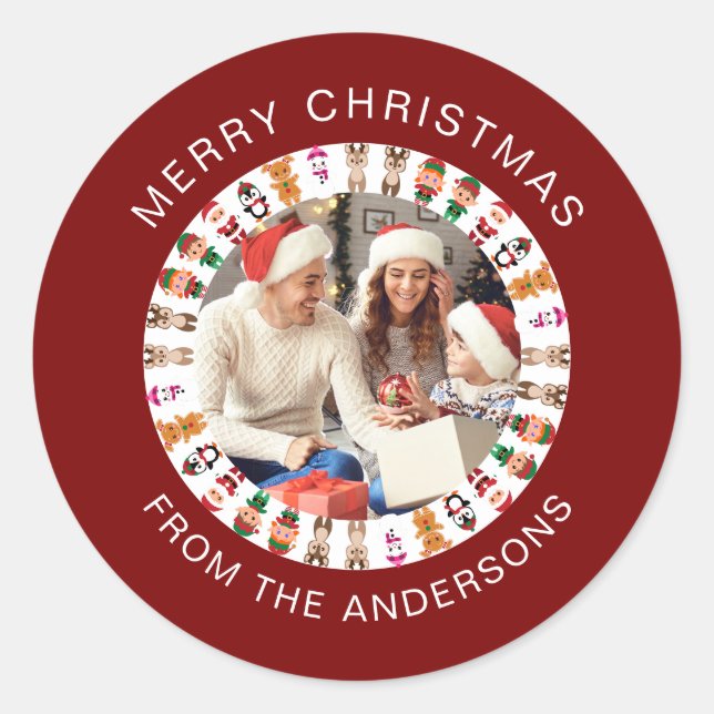 Sticker Rond Simple Elegant Round Photo Nom de famille (Devant)