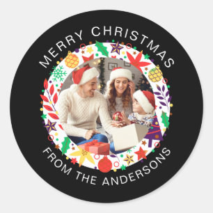 Sticker Rond Simple Elegant Round Photo Nom de famille