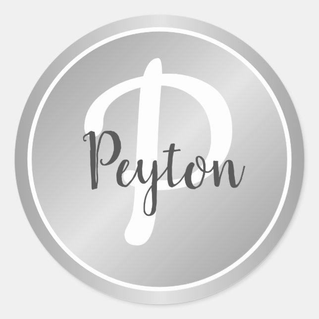 Sticker Rond Simple élégant Silver Grey Gris Gris Monogramme No (Devant)