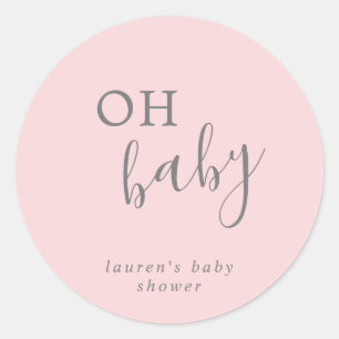 Sticker Rond Simple Élégante Rose fille Oh Baby shower Favorise