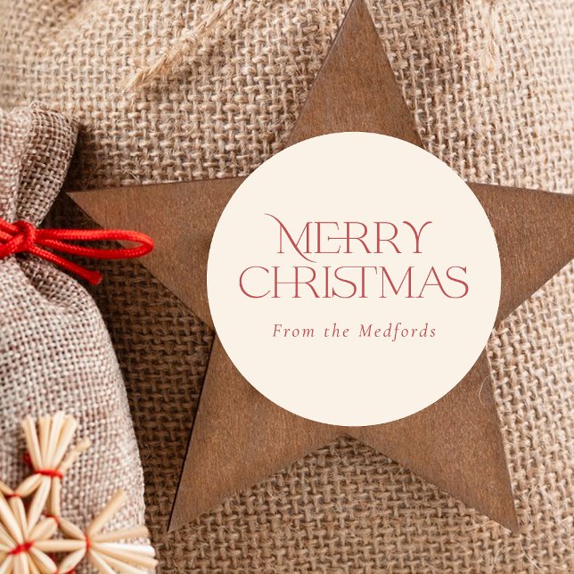 Sticker Rond Simple et élégant Joyeux Noël | Ivoire rouge (Créateur téléchargé)