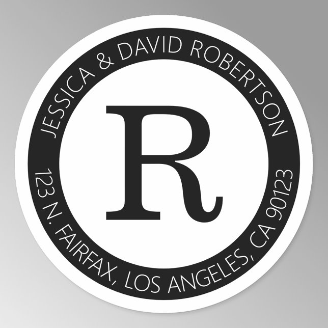 Sticker Rond Simple et élégant noir & blanc & adresse de retour (Créateur téléchargé)