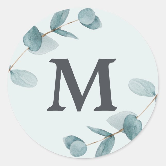 Sticker Rond Simple Eucalyptus Branches Rustique Mariage monogr (Devant)