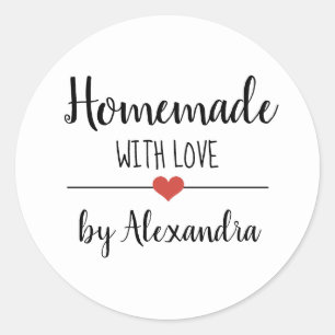 Sticker Rond Simple fait maison avec amour écriture blanche per