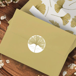Sticker Rond Simple Faux Or Monogramme De Mariage Ginkgo