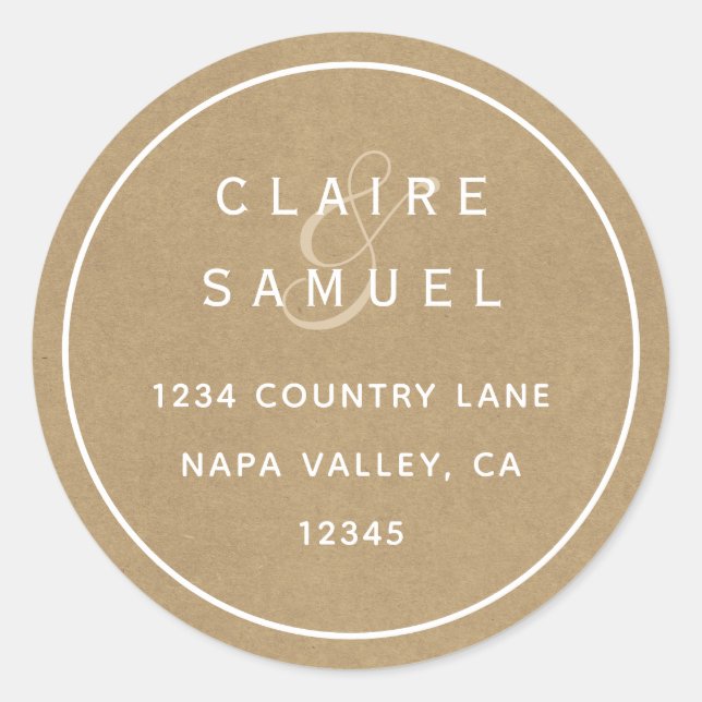 Sticker Rond Simple Faux Rustic Kraft Mariage Adresse de retour (Devant)