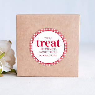 Sticker Rond Simple Faveur Moderne En vichy Pique-Nique Rouge