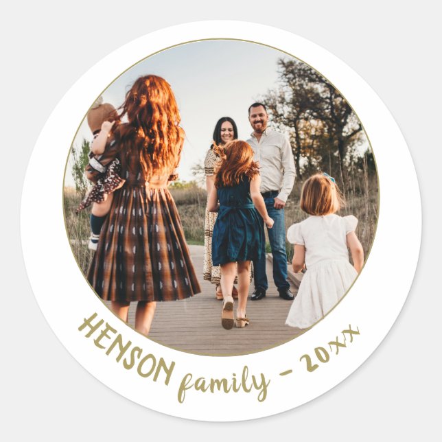 Sticker Rond Simple Festif Golden Christmas Family Photo (Devant)