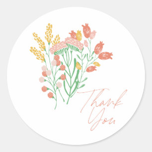 Sticker Rond Simple Fleur sauvage corail  Merci jaune