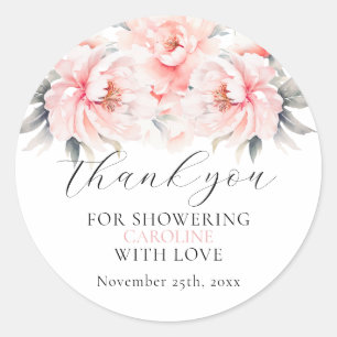 Sticker Rond Simple Fleurs de Pivoines Rose Pâle LANCER MARIAGE