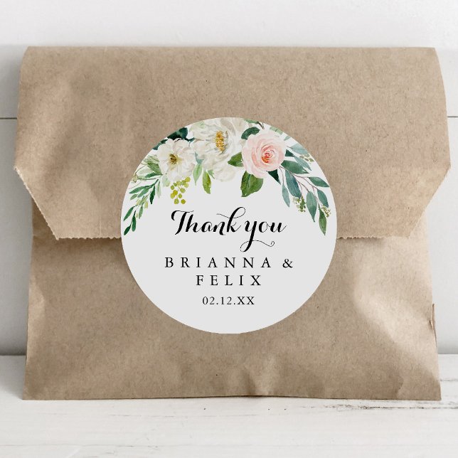 Sticker Rond Simple Floral Green Merci mariage Faveur (Créateur téléchargé)