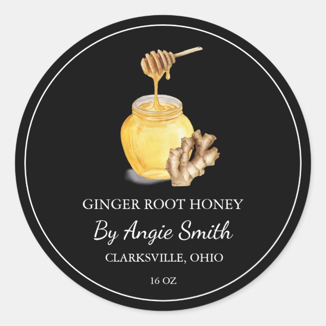 Sticker Rond Simple Ginger Root Infused Honey Label (Devant)