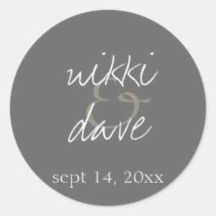 Sticker Rond Simple gris écrit à la main mariage faveur étiquet
