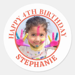 Sticker Rond Simple heureux anniversaire Nom de la photo