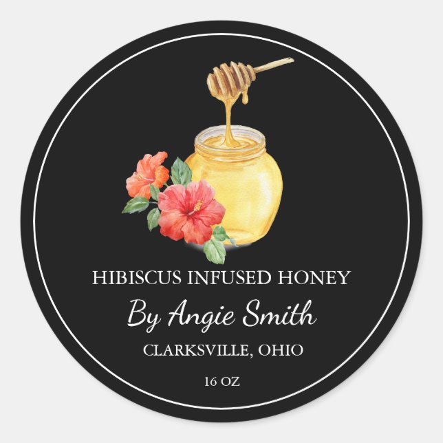 Sticker Rond Simple Hibiscus Infused Honey Label (Devant)
