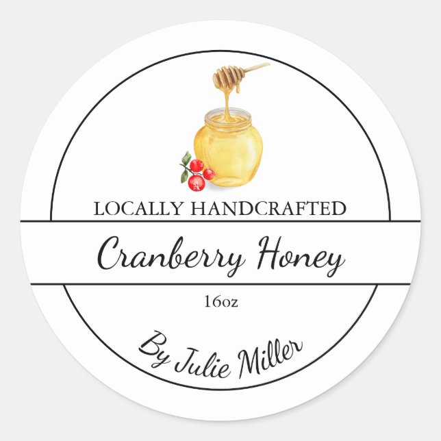 Sticker Rond Simple Homemade Cranberry infused Honey Label (Devant)