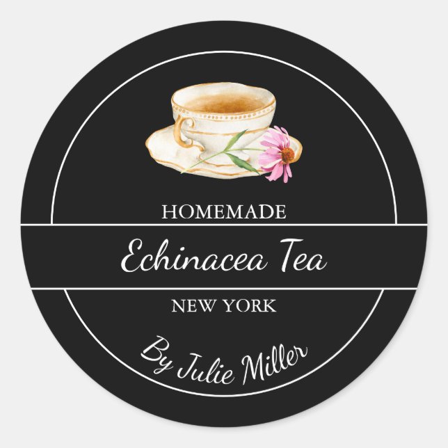 Sticker Rond Simple Homemade Echinacea Tea Label (Devant)