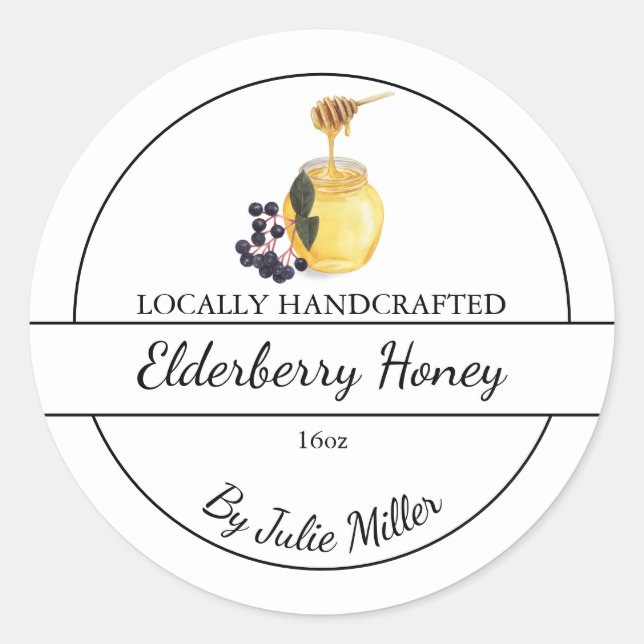 Sticker Rond Simple Homemade Elderberry infused Honey Label (Devant)