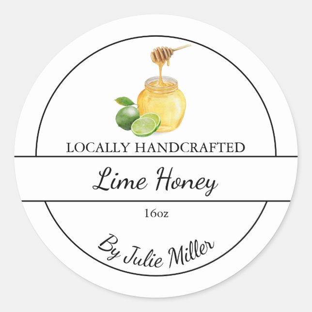 Sticker Rond Simple Homemade Lime infused Honey Label (Devant)